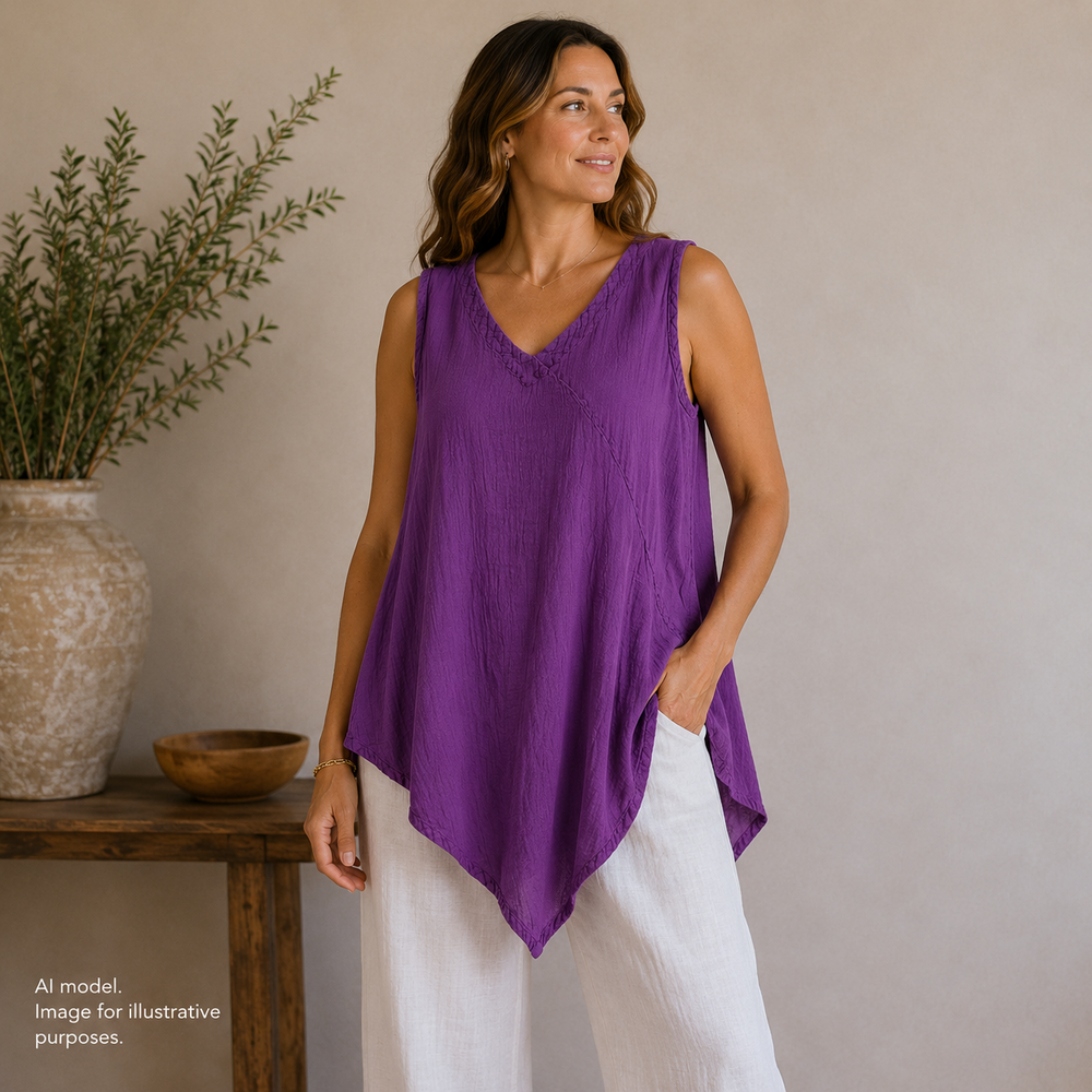 Oh My Gauze 2 Top Womens L/XL Purple Allie Sleeveless V Neck Asymmetrical Boho
